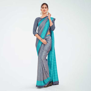 Grey and Turquoise Women's Premium Mulberry Silk Small Butty Hospital Uniform Saree