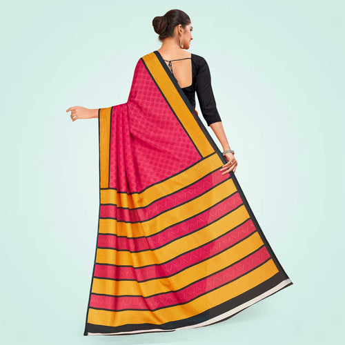 Yellow and Turquoise Women's Premium Manipuri Cotton Small Butty Teachers Uniform Saree