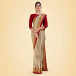 Yellow and Maroon Women's Premium Italian Silk Plain Gaala Border College Uniform Saree