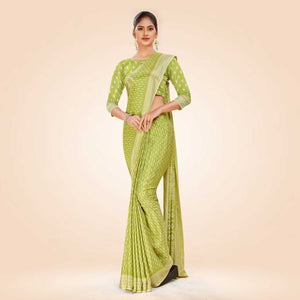 Pistachio Women's Premium Silk Chiffon Small Butty Functional Uniform Saree