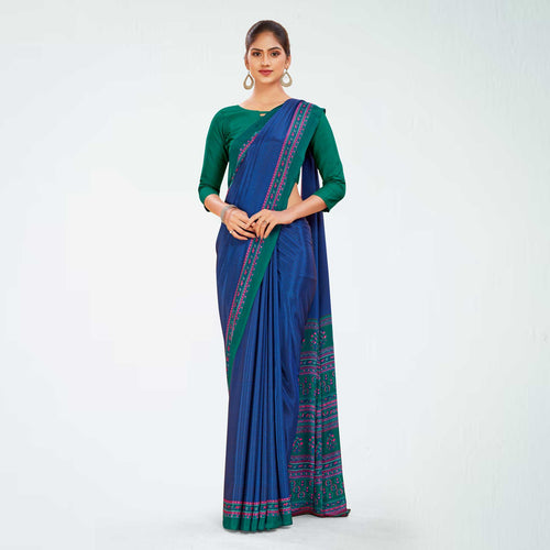 Bottle Green and Navy Blue Women's Premium Italian Silk Discipline Day Teachers Uniform Saree