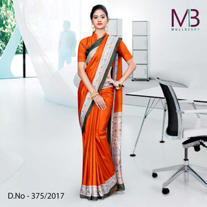 Brown And Orange Mulberry Silk Uniform Saree