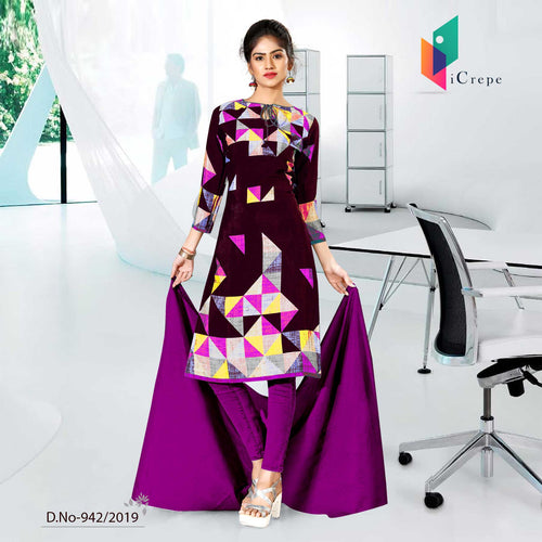Purple And Black Women's Premium Crepe Silk Corporate Uniform Salwar Kameez