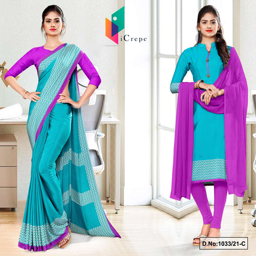 Sea Green Lavender Women's Premium Italian Silk Eyecatchers Uniform Sarees Salwar Combo For Workers Uniform