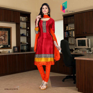 Maroon And Orange Women's Premium Italian Crepe Silk School Uniform Salwar Kameez