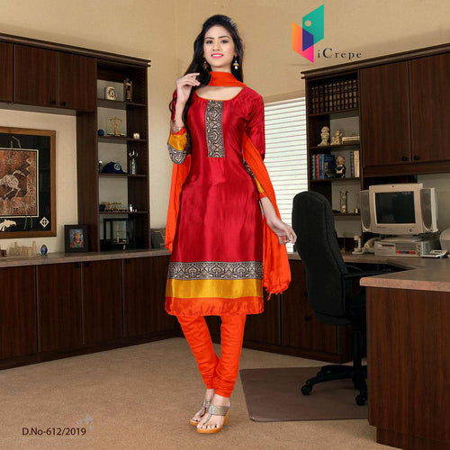 Maroon And Orange Women's Premium Italian Crepe Silk School Uniform Salwar Kameez