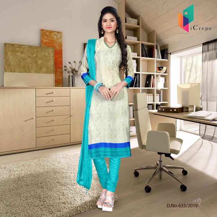 Off White And Blue Italian Crepe Silk Hotel Uniform Salwar Kameez