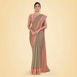 Rose Pink Women's Premium Mulberry Silk Plain Gaala Border Airline Uniform Saree