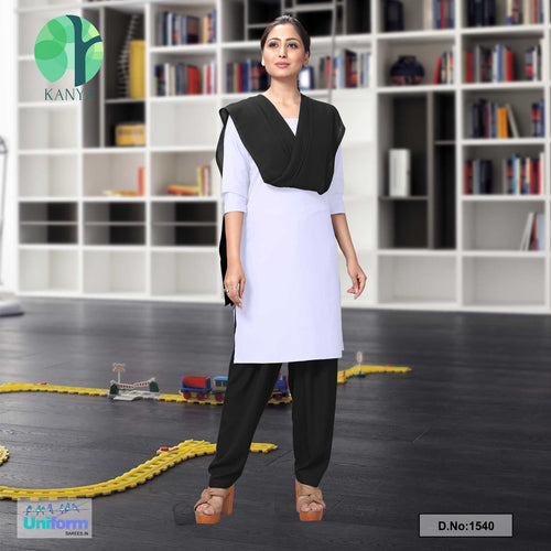White Black Women's Poly Cotton Unstitched Salwar Kameez Dress Materials For Court Room Uniforms