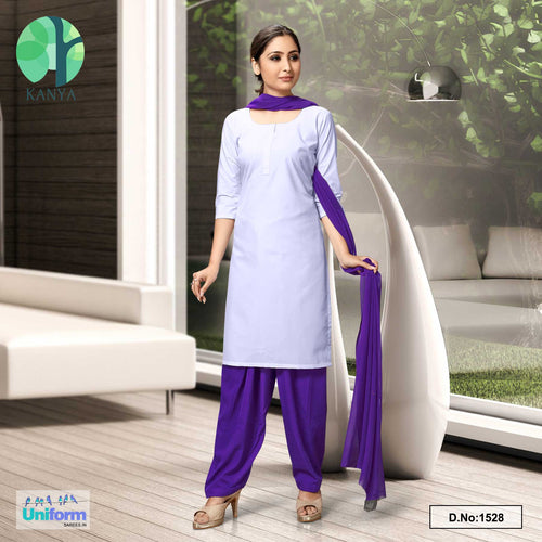 White Purple Women's Poly Cotton Unstitched Salwar Kameez Dress Materials For DDU GKY Uniforms