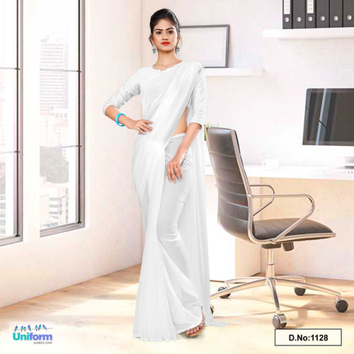 White Soft Georgette Plain Uniform Sarees For Mourning Funerals