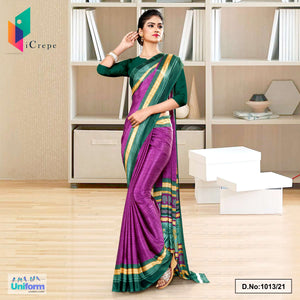 Wine Bottle Green Premium Italian Silk Crepe Saree For Industrial Uniform Sarees