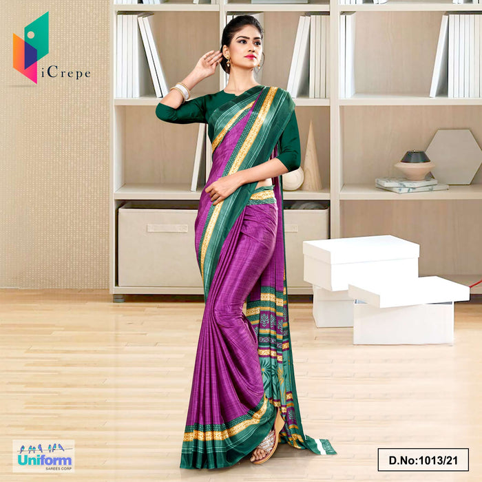 Wine Bottle Green Premium Italian Silk Crepe Saree For Industrial Uniform Sarees