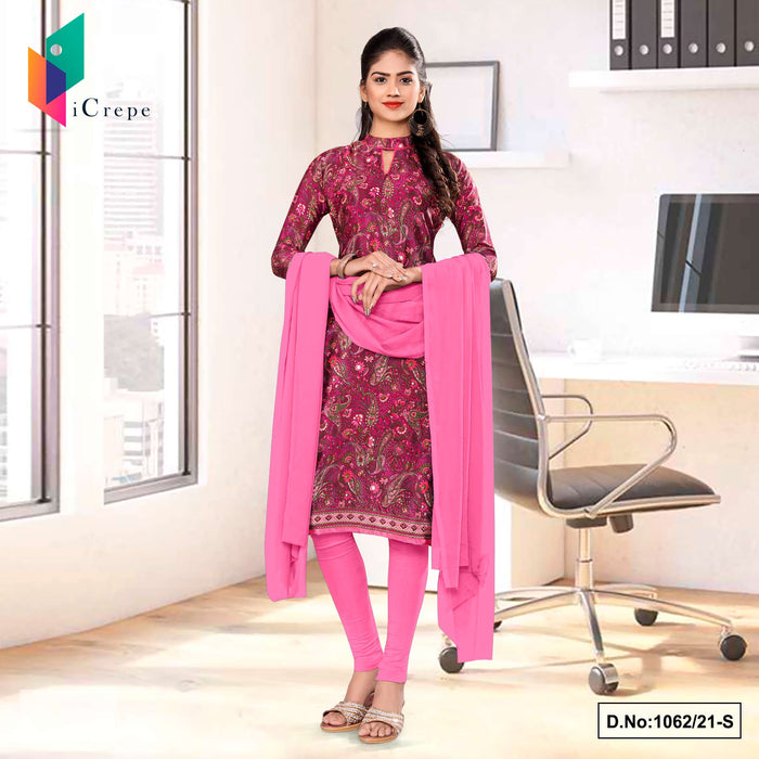Wine Pink Paisley Print Premium Italian Silk Crepe Uniform Chudidar For School Teachers