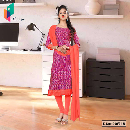 Wine Pink Premium Italian Silk Crepe Salwar Kameez For Hotel Uniform Sarees