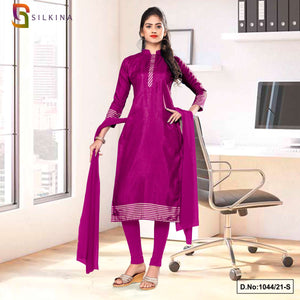 Wine Women's Premium Polycotton Raw Silk Plain Border College Uniform Salwar Kameez