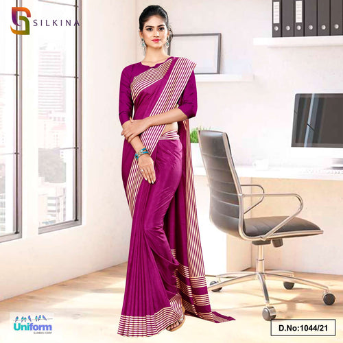 Wine Plain Border Premium Polycotton Raw Silk Saree For College Uniform Sarees