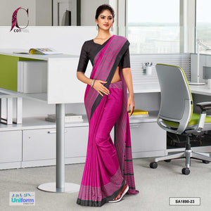 Wine and Black Women's Premium Manipuri Cotton Plain Border School Uniform Sarees With Blouse Piece