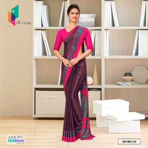 Wine and Dark Pink Women's Premium Silk Crepe Plain Border Hospital Uniform Sarees With Blouse Piece