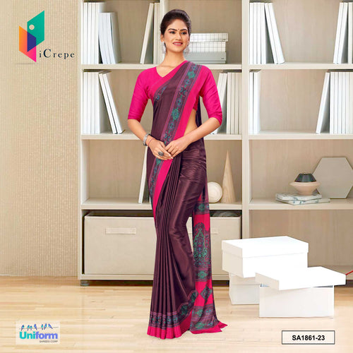 Wine and Dark Pink Women's Premium Silk Crepe Plain Border Hospital Uniform Sarees With Blouse Piece