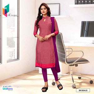 Wine and Pink Women's Premium Italian Silk Small Print Uniform Salwar Kameez for Showroom