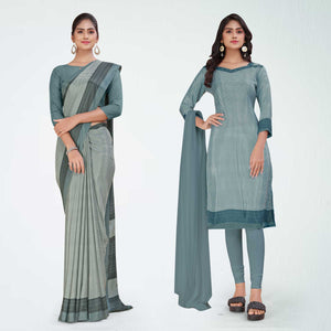 Grey Women's Premium Italian Silk Small Butty Office Uniform Saree Salwar Combo