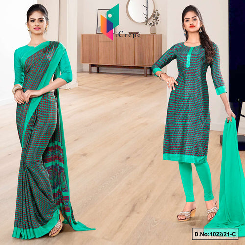 Green Women's Premium Italian Silk Small Butty Uniform Sarees Salwar Combo For Hospital Uniform