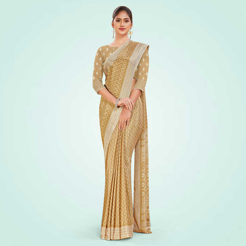 Yellow Women's Premium Silk Chiffon Small Butty College Uniform Saree