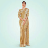 Beige Women's Premium Silk Chiffon Small Butty Housekeeping Uniform Saree