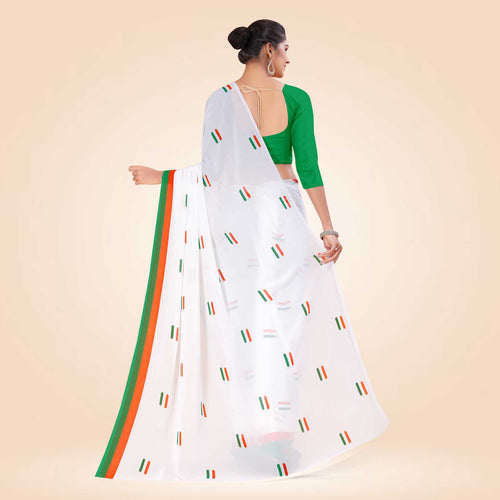 Tricolor Women's Premium Soft Georgette Patriotic Airline Uniform Sarees With Blouse Piece