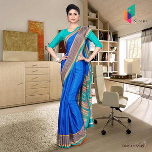 Blue And Green Italian Crepe Silk School Uniform Saree