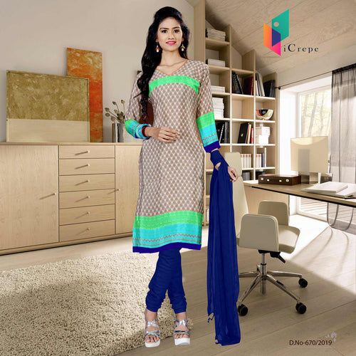 Brown And Blue Italian Crepe Silk Hospital Uniform Salwar Kameez