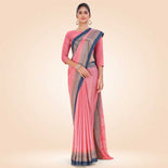 Peach and Red Women's Premium Silk Chiffon Small Butty School Teacher Uniform Saree