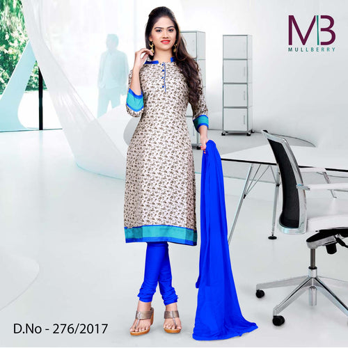 Cream And Blue Mulberry Silk Uniform Salwar Kameez