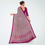 Maroon Women's Premium Italian Silk Ikat Print School Uniform Saree