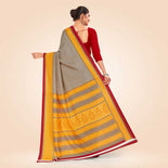 Beige and Maroon Women's Premium Manipuri Cotton Plain Gaala Border Institution Uniform Saree