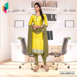 Yellow Beige Women's Premium Italian Silk Crepe Teachers Uniform Salwar Kameez