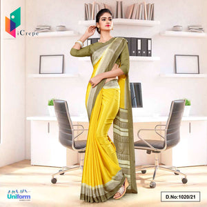 Yellow Beige Premium Italian Silk Crepe Saree For Teachers Uniform Sarees