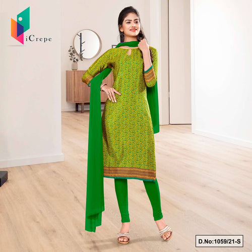 Yellow Green Women's Premium Italian Silk Crepe Paisley Print Factory Workers Uniform Salwar Kameez