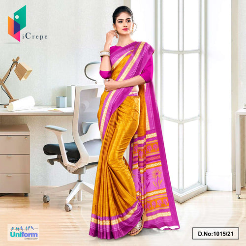 Yellow Lavender Premium Italian Silk Crepe Saree For Workers Uniform Sarees