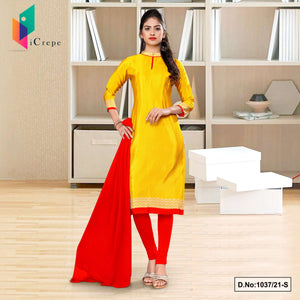 Yellow Red Women's Premium Italian Silk Crepe School Teachers Uniform Salwar Kameez