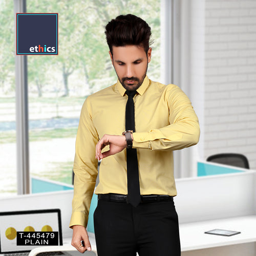 Yellow Solid Men's Cotton Corporate Workwear Unstitched  Uniform Shirt Fabrics