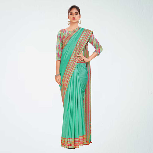 Pistachio Women's Premium Mulberry Silk Plain Gaala Border Teachers Uniform Saree