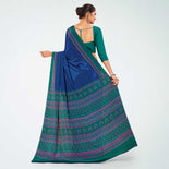 Navy Blue and Bottle Green Women's Premium Italian Silk Discipline Day Air Hostess Uniform Saree