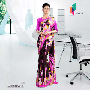 Black And Pink Icrepe Corporate Uniform Saree