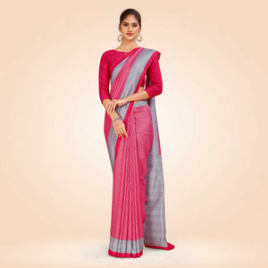 Pink and Grey Women's Premium Mulberry Silk Small Butty Showroom Staff Uniform Saree