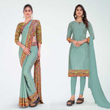 Cardemon and Multi Color Women's Premium Silk Chiffon Eyecatchers Nurses Uniform Saree Salwar Combo