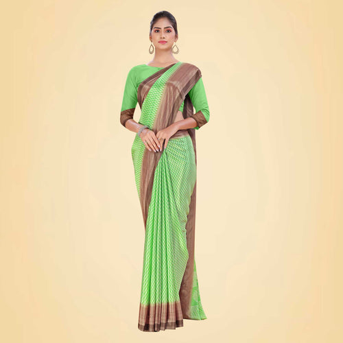 Sky Blue and Crimson Pink Women's Premium Silk Chiffon Small Butty School Uniform Saree