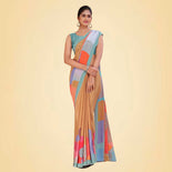 Peach and White Women's Premium Italian Silk Digital Print Office Uniform Sarees With Blouse Piece