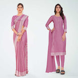 Onion Pink Women's Premium Silk Chiffon Small Butty Office Uniform Saree Salwar Combo